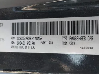 2014 Dodge Avenger SE with VIN 1C3CDZABXEN148452, listed as a IAAI auction lot 41924088 with 184,930 mi miles. Bid and sale history available at carsss.com. Image 9.