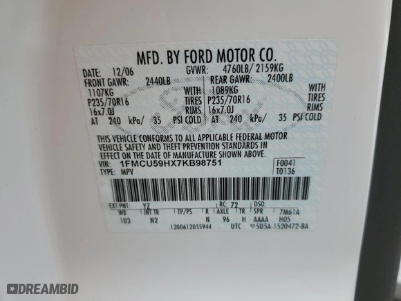 2007 Ford Escape Hybrid with VIN 1FMCU59HX7KB98751, listed as a Copart auction lot 76145834 with 133,185 mi miles and Salvage Title. Bid and sale history available at carsss.com. Image 12.