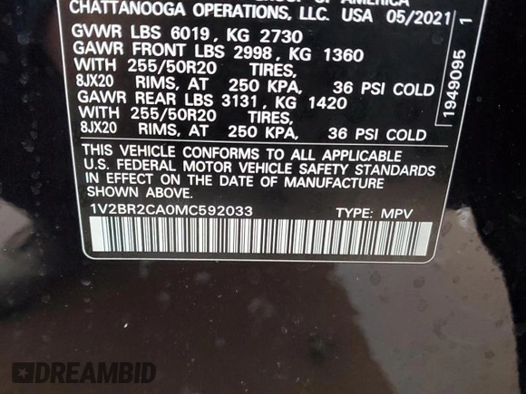 2021 Volkswagen Atlas SEL with VIN 1V2BR2CA0MC592033, listed as a Copart auction lot 82707984 with 59,157 mi miles and Salvage title. Bid and sale history available at DreamBid. Image 14.