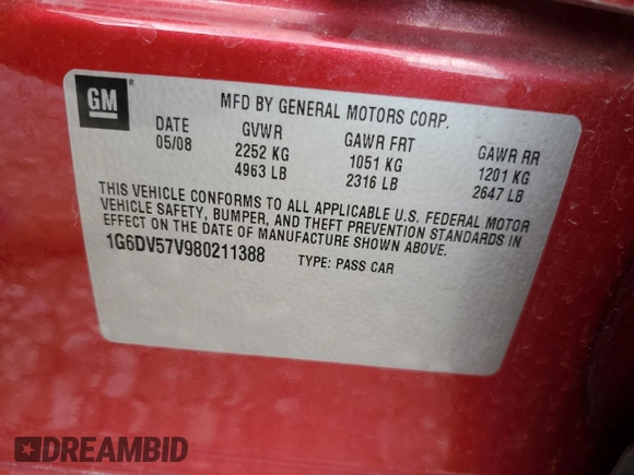 2008 Cadillac CTS RWD z VIN 1G6DV57V980211388, wystawiony jako Copart lot #53274265 z przebiegiem 83 002 mil mil oraz Szkoda całkowita • Salvage title. Historia ofert i sprzedaży dostępna na DreamBid. Obrazek 13.