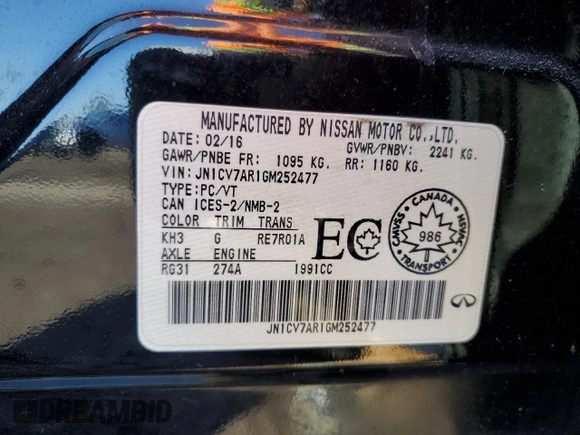 2016 Infiniti Q50 2.0t Premium with VIN JN1CV7AR1GM252477, listed as a Copart auction lot 50383735 with 162,622 mi miles and Salvage Title. Bid and sale history available at carsss.com. Image 12.