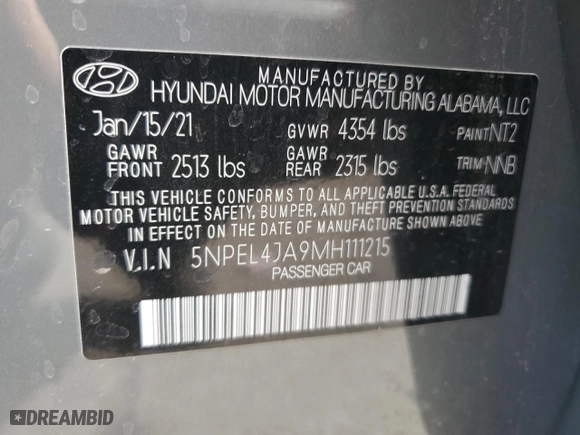 2021 Hyundai Sonata SEL with VIN 5NPEL4JA9MH111215, listed as a Copart auction lot 48688665 with 84,243 mi miles and Salvage Title. Bid and sale history available at carsss.com. Image 13.
