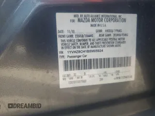 2011 Mazda 6 i Grand Touring with VIN 1YVHZ8CH1B5M05924, listed as a Copart auction lot 54222694 with 192,306 mi miles and Salvage Title. Bid and sale history available at DreamBid. Image 12.