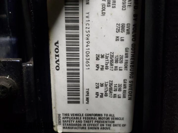 2004 Volvo XC90 with VIN YV1CZ59H941063651, listed as a Copart auction lot 41384885 with 141,985 mi miles and Salvage Title. Bid and sale history available at carsss.com. Image 12.