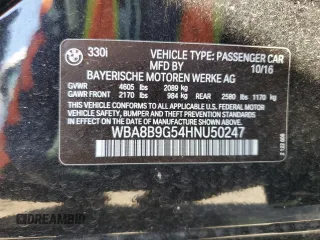2017 BMW 3 Series 330i with VIN WBA8B9G54HNU50247, listed as a Copart auction lot 46469575 with 106,279 mi miles and Salvage Title. Bid and sale history available at carsss.com. Image 12.