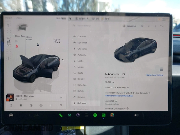 2024 Tesla Model 3 with VIN 5YJ3E1EA9RF849936, listed as a IAAI auction lot 41707656 with 18,749 mi miles and . Bid and sale history available at DreamBid. Image 16.