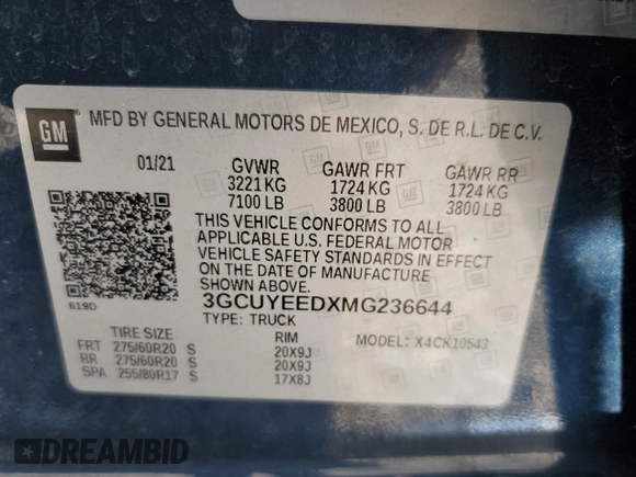 2021 Chevrolet Silverado 1500 RST with VIN 3GCUYEEDXMG236644, listed as a Copart auction lot 48312215 with 41,399 mi miles and Salvage Title. Bid and sale history available at carsss.com. Image 15.
