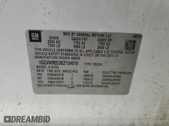 2014 Chevrolet Silverado 1500 LT with VIN 1GCVKREC9EZ134516, listed as a Copart auction lot 48955635 with 280,221 mi miles and Salvage Title. Bid and sale history available at DreamBid. Image 12.