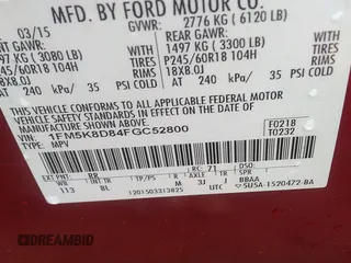 2015 Ford Explorer XLT with VIN 1FM5K8D84FGC52800, listed as a IAAI auction lot 42105971 with 171,104 mi miles and . Bid and sale history available at carsss.com. Image 9.