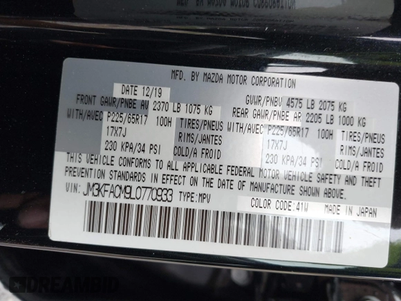 2020 Mazda CX-5 Touring with VIN JM3KFACM9L0770933, listed as a IAAI auction lot 41921464 with 75,997 mi miles. Bid and sale history available at carsss.com. Image 9.