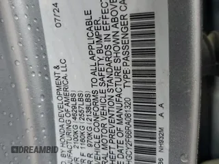 2024 Honda Accord EX-L с VIN 1HGCY2F66RA081320, выставлен на аукционе Copart как лот 57871735 с пробегом Не указан миль и Списание • Salvage title. История ставок и продаж доступна на DreamBid. Изображение 12.