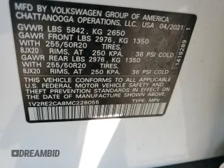 2021 Volkswagen Atlas SE with VIN 1V2RE2CA8MC226055, listed as a Copart auction lot 42681735 with 34,920 mi miles and Salvage title. Bid and sale history available at DreamBid. Image 15.
