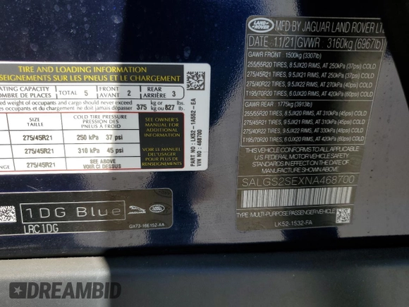 2022 Land Rover Range Rover Westminster с VIN SALGS2SEXNA468700, выставлен на аукционе Copart как лот 74203154 с пробегом 32 834 миль миль и Списание • Salvage title. История ставок и продаж доступна на DreamBid. Изображение 13.