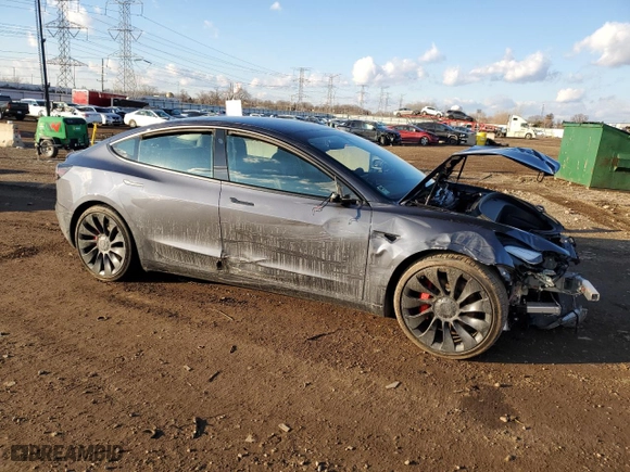 2023 Tesla Model 3 Performance with VIN 5YJ3E1EC4PF399000, listed as a Copart auction lot 46461455 with 23,339 mi miles and Salvage Title. Bid and sale history available at carsss.com. Image 4.
