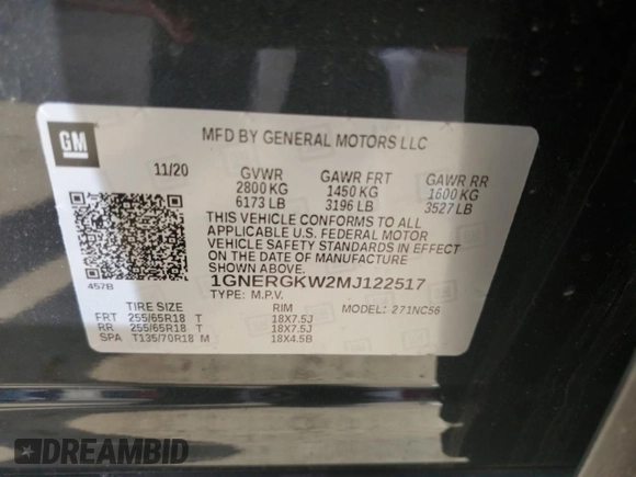 2021 Chevrolet Traverse LT Cloth z VIN 1GNERGKW2MJ122517, wystawiony jako Copart lot #48918465 z przebiegiem 36 888 mil mil oraz Szkoda całkowita • Salvage title. Historia ofert i sprzedaży dostępna na DreamBid. Obrazek 13.
