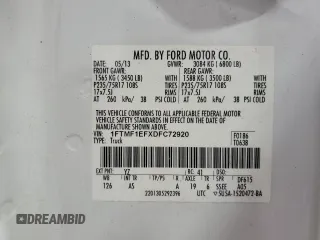 2013 Ford F-150 XL with VIN 1FTMF1EFXDFC72920, listed as a Copart auction lot 60628185 with 103,002 mi miles and Clean title. Bid and sale history available at DreamBid. Image 12.