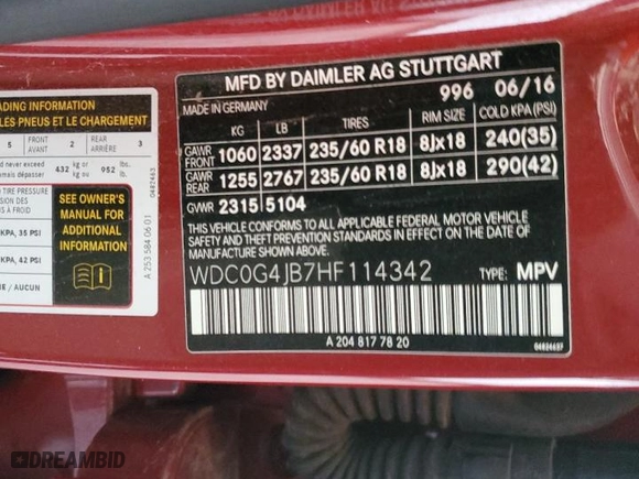 2017 Mercedes-Benz GLC with VIN WDC0G4JB7HF114342, listed as a Copart auction lot 77095044 with 0 mi miles and Salvage Title. Bid and sale history available at carsss.com. Image 13.