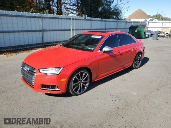 2018 Audi S4 Prestige with VIN WAUC4AF44JA002599, listed as a Copart auction lot 76480454 with 67,325 mi miles and Salvage Title. Bid and sale history available at carsss.com. Image 1.