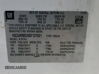 2016 Chevrolet Silverado 1500 LT with VIN 1GCUKREC0GF127521, listed as a Copart auction lot 42563825 with Not Provided miles and Salvage Title. Bid and sale history available at DreamBid. Image 14.