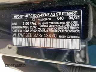 2021 Mercedes-Benz C 300 with VIN W1KWF8EB5MR643470, listed as a Copart auction lot 62184825 with 45,051 mi miles and Salvage title. Bid and sale history available at DreamBid. Image 12.