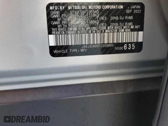 2023 Mitsubishi Outlander SE с VIN JA4J3UA80PZ008865, выставлен на аукционе Copart как лот 59858435 с пробегом 42 154 миль миль и Списание • Salvage title. История ставок и продаж доступна на DreamBid. Изображение 14.