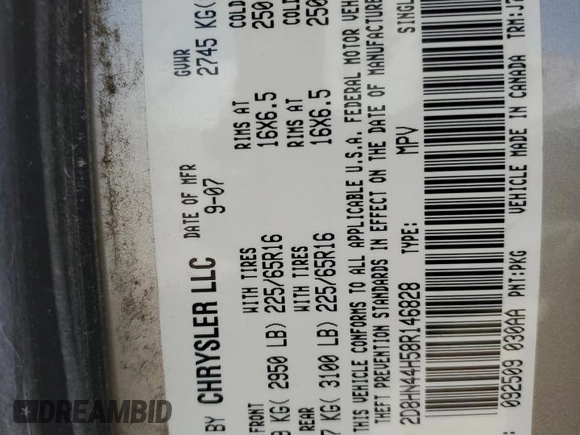 2008 Dodge Grand Caravan SE z VIN 2D8HN44H58R146828, wystawiony jako Copart lot #57417075 z przebiegiem 186 657 mil mil oraz Nie do naprawy • Non repairable. Historia ofert i sprzedaży dostępna na DreamBid. Obrazek 14.