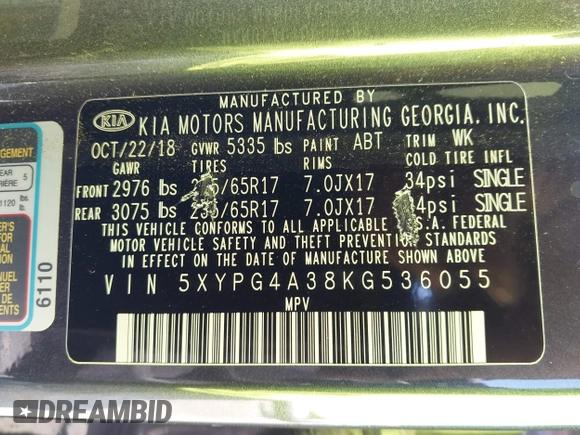 2019 Kia Sorento L z VIN 5XYPG4A38KG536055, wystawiony jako IAAI lot #42337435 z przebiegiem 48 184 mil mil oraz . Historia ofert i sprzedaży dostępna na DreamBid. Obrazek 9.