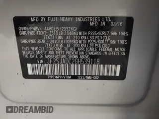 2016 Subaru Forester 2.5i Premium with VIN JF2SJADC2GH539118, listed as a IAAI auction lot 41721604 with 207,660 mi miles. Bid and sale history available at carsss.com. Image 9.