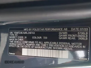 2024 Polestar 2 z VIN YSMFD3KA8RL218743, wystawiony jako IAAI lot #41967387 z przebiegiem 8178 mil mil oraz . Historia ofert i sprzedaży dostępna na DreamBid. Obrazek 9.
