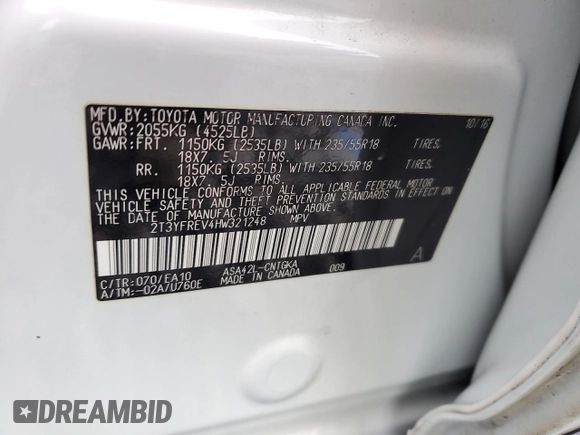2017 Toyota RAV4 Limited with VIN 2T3YFREV4HW321248, listed as a Copart auction lot 52186185 with 91,011 mi miles and Salvage Title. Bid and sale history available at carsss.com. Image 13.