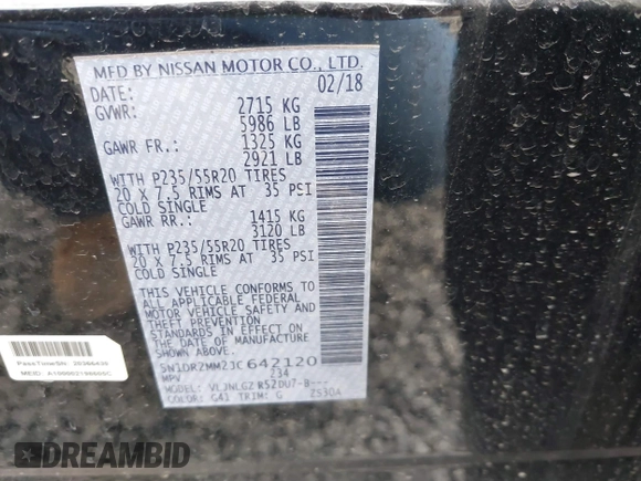 2018 Nissan Pathfinder SL with VIN 5N1DR2MM2JC642120, listed as a IAAI auction lot 41806544 with 68,279 mi miles. Bid and sale history available at carsss.com. Image 9.
