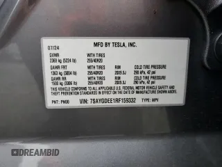 2024 Tesla Model Y Long Range with VIN 7SAYGDEE1RF159332, listed as a Copart auction lot 61179495 with 9,259 mi miles and Salvage title. Bid and sale history available at DreamBid. Image 14.