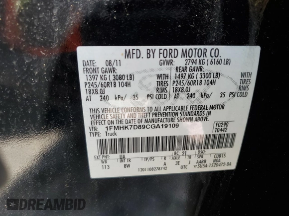 2012 Ford Explorer XLT with VIN 1FMHK7D89CGA19109, listed as a Copart auction lot 53561045 with 219,765 mi miles and Clean Title. Bid and sale history available at DreamBid. Image 13.