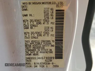2022 Nissan Frontier S with VIN 1N6ED1CL5NN674089, listed as a Copart auction lot 71232204 with 23,768 mi miles and Salvage Title. Bid and sale history available at carsss.com. Image 13.