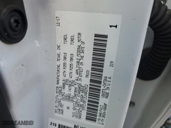 2018 Toyota Tundra 4WD Truck SR with VIN 5TFCY5F13JX022912, listed as a Copart auction lot 52206525 with 246,453 mi miles and Clean Title. Bid and sale history available at carsss.com. Image 12.