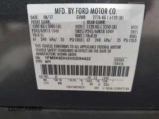 2017 Ford Explorer XLT z VIN 1FM5K8DH2HGD94422, wystawiony jako IAAI lot #42061496 z przebiegiem 104 808 mil mil oraz . Historia ofert i sprzedaży dostępna na DreamBid. Obrazek 9.