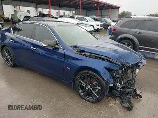 2019 Infiniti Q50 Luxe with VIN JN1EV7AP2KM542484, listed as a IAAI auction lot 42404545 with 56,039 mi miles and . Bid and sale history available at DreamBid. Image 1.