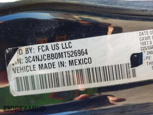 2021 Jeep Compass Altitude with VIN 3C4NJCBB0MT526964, listed as a IAAI auction lot 41650099 with 168,836 mi miles and . Bid and sale history available at DreamBid. Image 9.