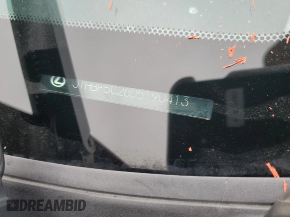 2013 Lexus IS 250 with VIN JTHBF5C26D5190413, listed as a Copart auction lot 59731095 with 194,651 mi miles and Salvage title. Bid and sale history available at DreamBid. Image 13.