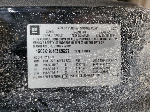 2008 Chevrolet Silverado 1500 LT w/1LT with VIN 1GCEK19J18Z126277, listed as a Copart auction lot 48414255 with 217,553 mi miles and Clean Title. Bid and sale history available at carsss.com. Image 12.