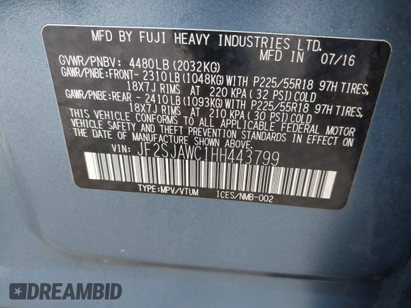 2017 Subaru Forester Touring with VIN JF2SJAWC1HH443799, listed as a IAAI auction lot 41943045 with 122,213 mi miles and . Bid and sale history available at DreamBid. Image 9.