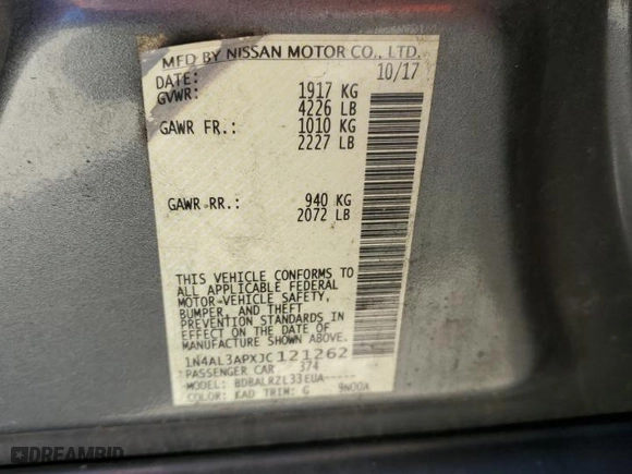 2018 Nissan Altima 2.5 SL with VIN 1N4AL3APXJC121262, listed as a Copart auction lot 47926955 with 146,169 mi miles and Salvage Title. Bid and sale history available at carsss.com. Image 14.