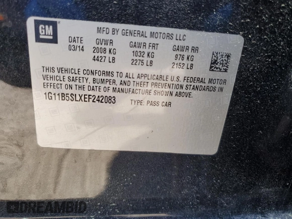 2014 Chevrolet Malibu LS with VIN 1G11B5SLXEF242083, listed as a Copart auction lot 51495955 with 136,472 mi miles and Salvage Title. Bid and sale history available at DreamBid. Image 12.