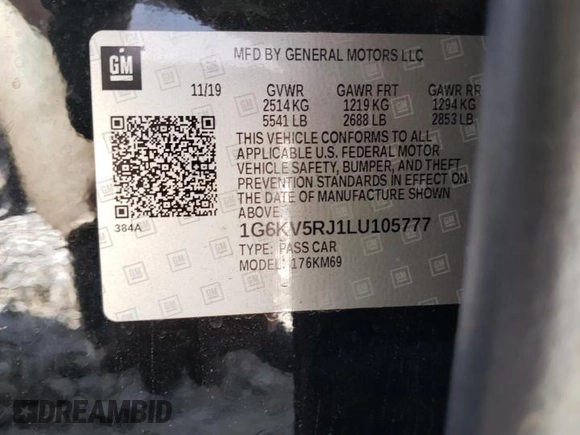 2020 Cadillac CT6 Platinum AWD with VIN 1G6KV5RJ1LU105777, listed as a Copart auction lot 57151325 with 29,004 mi miles and Salvage title. Bid and sale history available at DreamBid. Image 12.