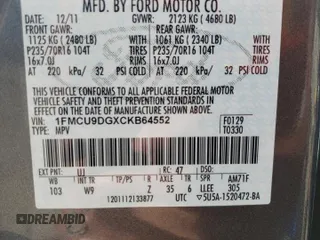 2012 Ford Escape XLT с VIN 1FMCU9DGXCKB64552, выставлен на аукционе Copart как лот 67058514 с пробегом 106 523 миль миль и На запчасти • Non repairable. История ставок и продаж доступна на DreamBid. Изображение 15.