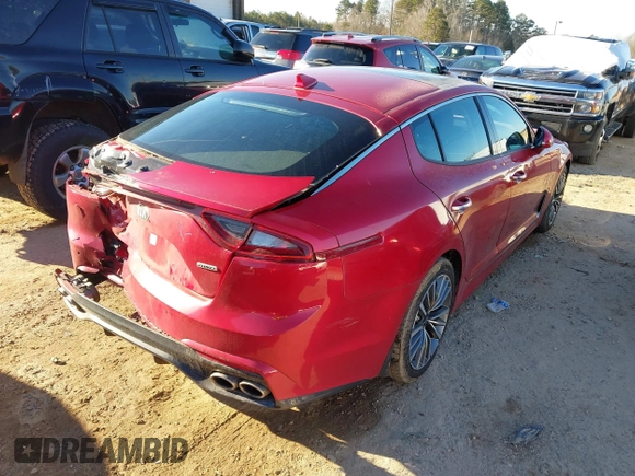 2019 Kia Stinger with VIN KNAE15LA2K6046124, listed as a IAAI auction lot 41348793 with 58,162 mi miles. Bid and sale history available at carsss.com. Image 4.