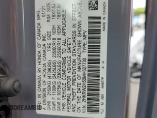 2021 Honda CR-V EX z VIN 2HKRW2H50MH627730, wystawiony jako Copart lot #56968335 z przebiegiem 61 366 mil mil oraz Szkoda całkowita • Salvage title. Historia ofert i sprzedaży dostępna na DreamBid. Obrazek 14.
