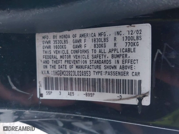 2003 Honda Civic EX with VIN 1HGEM22923L024953, listed as a IAAI auction lot 41332515 with 258,624 mi miles. Bid and sale history available at carsss.com. Image 9.