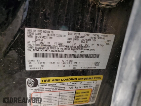 2018 Ford Expedition Max Platinum with VIN 1FMJK1MT4JEA64566, listed as a Copart auction lot 84215404 with 112,938 mi miles and Salvage title. Bid and sale history available at DreamBid. Image 13.