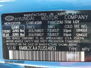2020 Hyundai Kona SEL with VIN KM8K2CAA7LU514853, listed as a Copart auction lot 53077785 with 68,977 mi miles and Salvage Title. Bid and sale history available at DreamBid. Image 14.